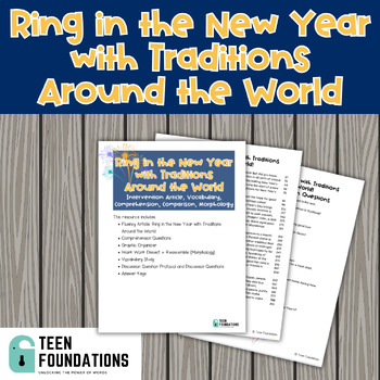 Preview of New Year's @ the World | Intervention Article, Fluency, Comp, Organizer, Vocab