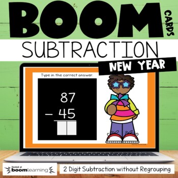 Preview of New Years 2 Digit Subtraction without Regrouping Boom Cards™