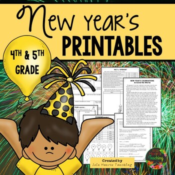 Preview of Happy New Year 2024 Fun Worksheets Activity Packet Winter Break 4th & 5th Grade