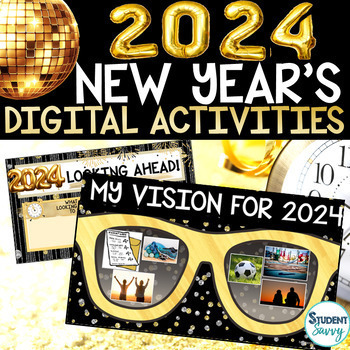 Preview of Happy New Year 2024 Writing Resolution Goal Setting Vision Bulletin Board Eve