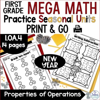 Preview of Winter First Grade Math Activities Worksheets New Year 2024 1.OA.4