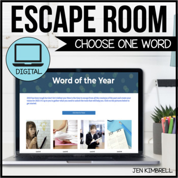 Preview of New Years 2024 New Years Resolution Student Word Goal Digital Escape Room