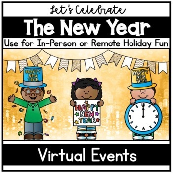 Preview of New Years 2024 Virtual Event with Google Slides, Resolutions, Crowns, Traditions