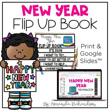 Preview of New Years 2024 Activities, Resolutions, Writing, Flip Book, Goals