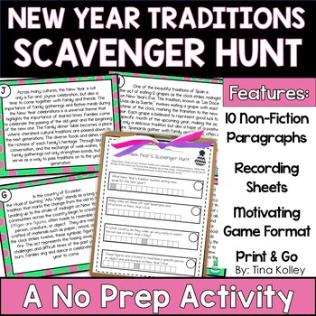 Preview of New Years Around the World Scavenger Hunt - New Years 2024 Activities Reading