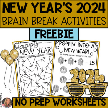 Preview of New Years 2024 Brain Break Activities and NO PREP Worksheets FREEBIE