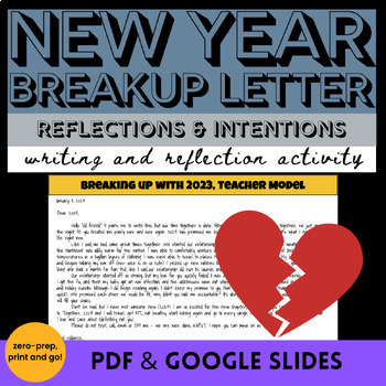 Preview of New Years 2024, Breaking up with 2023, Reflection Letter Lesson and Activity
