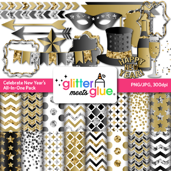 New Year Digital Paper, 2024 Scrapbook Papers, Confetti Background