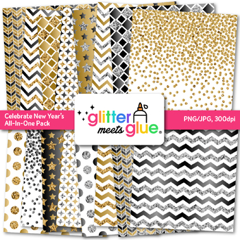 New Year Digital Paper, 2024 Scrapbook Papers, Confetti Background