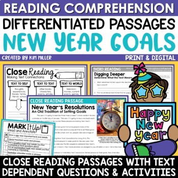 Preview of New Year Goals 2024 New Years Resolutions Activities Reading Comprehension