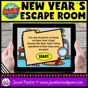 Preview of New Years 2024 Escape Room Boom Cards | Trivia Questions DIGITAL Activity