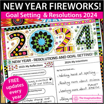 Preview of New Years 2024 Fireworks Art Activity, Fun January Goal Setting and Resolutions