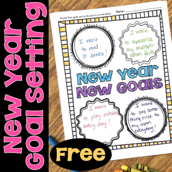 Preview of FREE New Years Goals Setting Worksheet 2024 - Resolutions, Actions