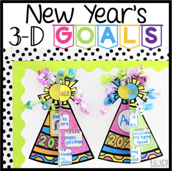 Preview of New Years 2024 Goals Hats 3D Writing Activity