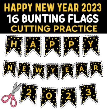 Preview of New Years 2023 : Happy New Year 2023 Banner / 16 Bunting Flags Cutting Practice