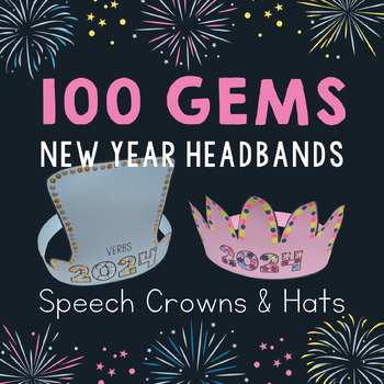 Preview of New Years 2024 Headband Speech Activity for 100 Artic, Language, Fluency Reps