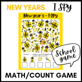 Preview of New Years eve I spy game math literacy activities center primary middle no prep