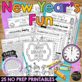 New Years 2023 No Prep Fun Worksheets Crosswords Word Search Puzzles Math ELA