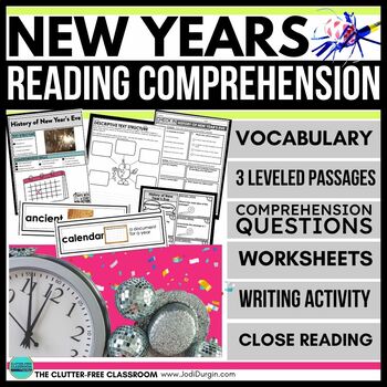 Preview of New Years 2024 Reading Comprehension Passage Questions writing assessments vocab