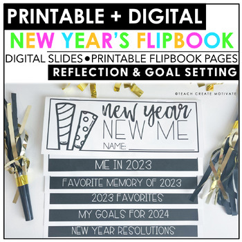 Preview of New Years 2024 Resolutions Flipbook Activity - Digital & Print - Goal-Setting