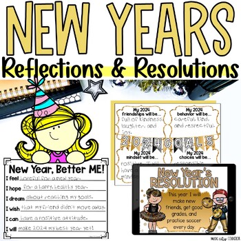 Preview of New Years 2024 Lesson, Resolutions, Goal-Setting, SEL & Counseling