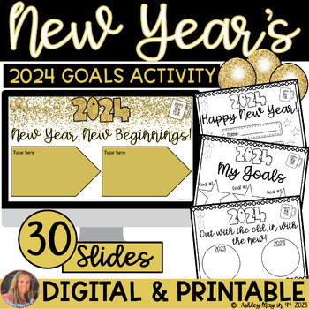 Preview of New Years Resolutions and Goals 2024 Activities DIGITAL and PRINT