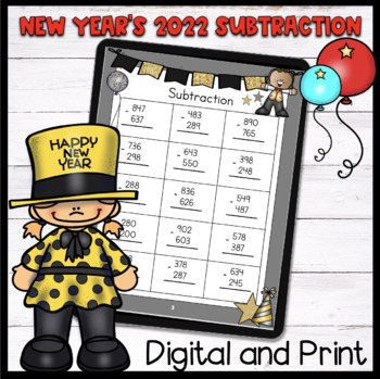Preview of New Years 2023  _ #newstart23 Subtraction Activity _ Digital and Print  