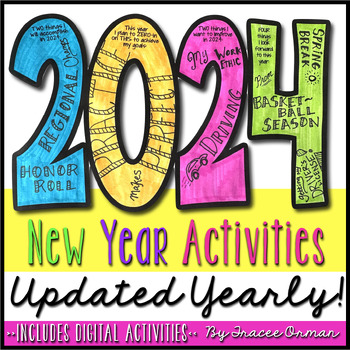 Preview of New Years 2024 Activities Resolution Goals Growth Mindset Digital