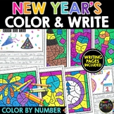New Years 2024 Activities for Math and Writing Color by Nu