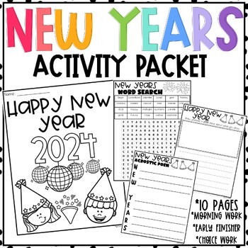 Preview of New Years 2024 Activity Packet - NO PREP