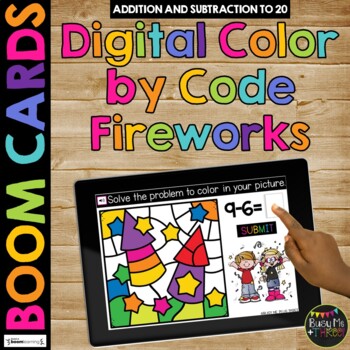 Preview of New Years 2025 Boom Cards™ Digital Color by Code Distance Learning FIREWORKS