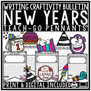 Preview of New Years 2025 January Writing Prompt Activity Bulletin Board Goal Setting Craft