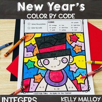 Preview of New Years 2024 Math Activities Middle School Integer Operations Color by Number
