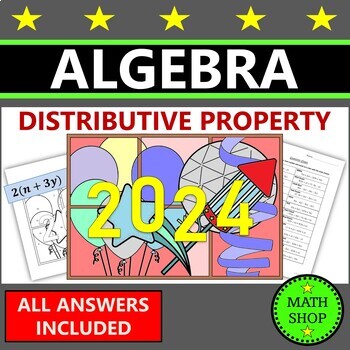 Preview of New Years 2024 Math Coloring Distributive Property Combining Like Terms