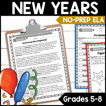 Preview of New Years 2024 | New Years Activities Middle School | Reading Comprehension