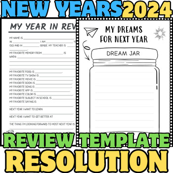 Preview of New Years 2024 Resolutions , Goals , dreams list 2024 -MY YEAR IN REVIEW sheet