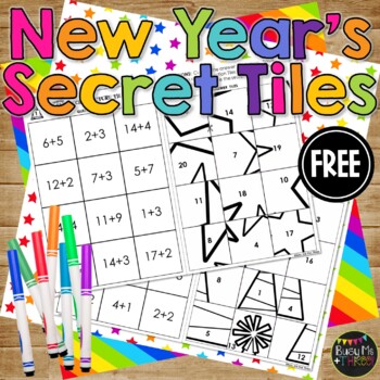 Preview of 2025 New Years Secret Picture Tiles Puzzle Printables with Addition