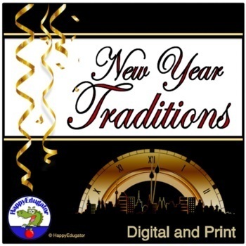 Preview of New Years 2024 or Any Year Resolutions and Traditions with Easel Activities