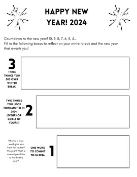 Preview of New Years 3-2-1 Countdown Reflection Activity