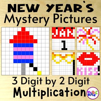 Preview of New Year's 3 Digit by 2 Digit Multiplication Color by Number Mystery Pictures