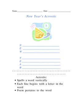 Preview of New Year's Acrostic Poetry Form