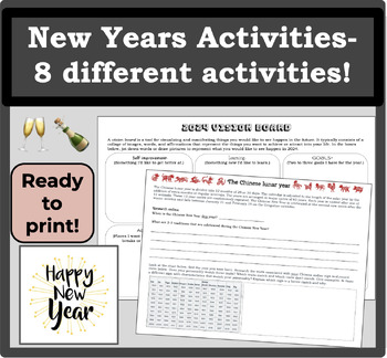 Preview of New Years Activities- 8 different activities vision board included!
