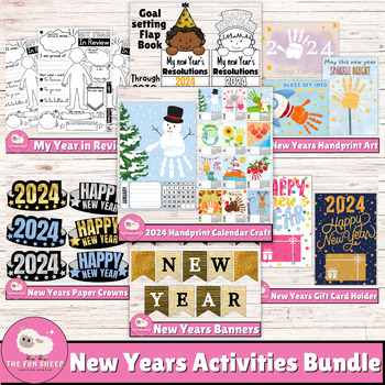 Preview of New Years Activities Bundle | January Decor Crafts NO PREP Writing Goal Setting