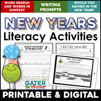 Preview of New Years 2024 Activities | January Literacy Center | Writing Prompts