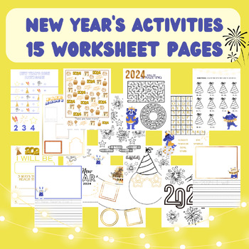 Preview of New Years Activity/Busy Packet - No Prep - Fast Finishers- 2024 Math and Writing