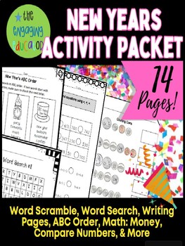 Preview of New Years Activity Pack First, Second, Third Grade Math, Language Arts, Writing