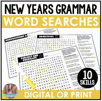 Preview of New Years Grammar Activities - Parts of Speech Review Practice - 3rd, 4th, 5th
