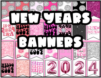 Preview of New Years Banner, 2024 Bunting Banner, Pink New Years Banners, New Years Eve