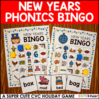 Preview of New Years Bingo Game for 2024, Happy New Year Activities, Phonics, CVC Game