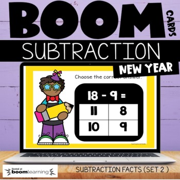 Preview of New Years Boom Cards™ Subtraction Facts Set 2